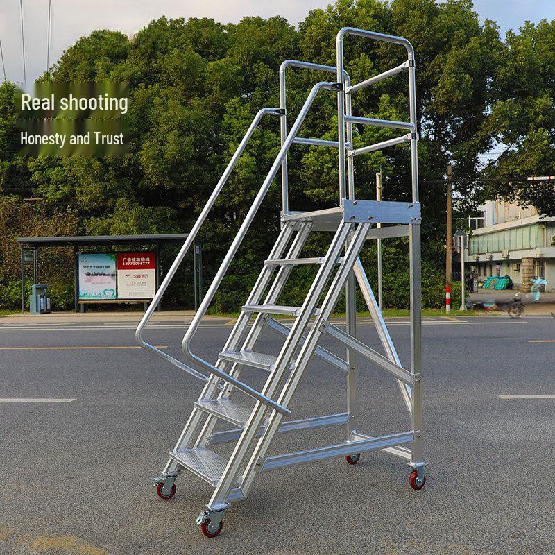 Aluminum Alloy Mobile Warehouse Ladder Cart