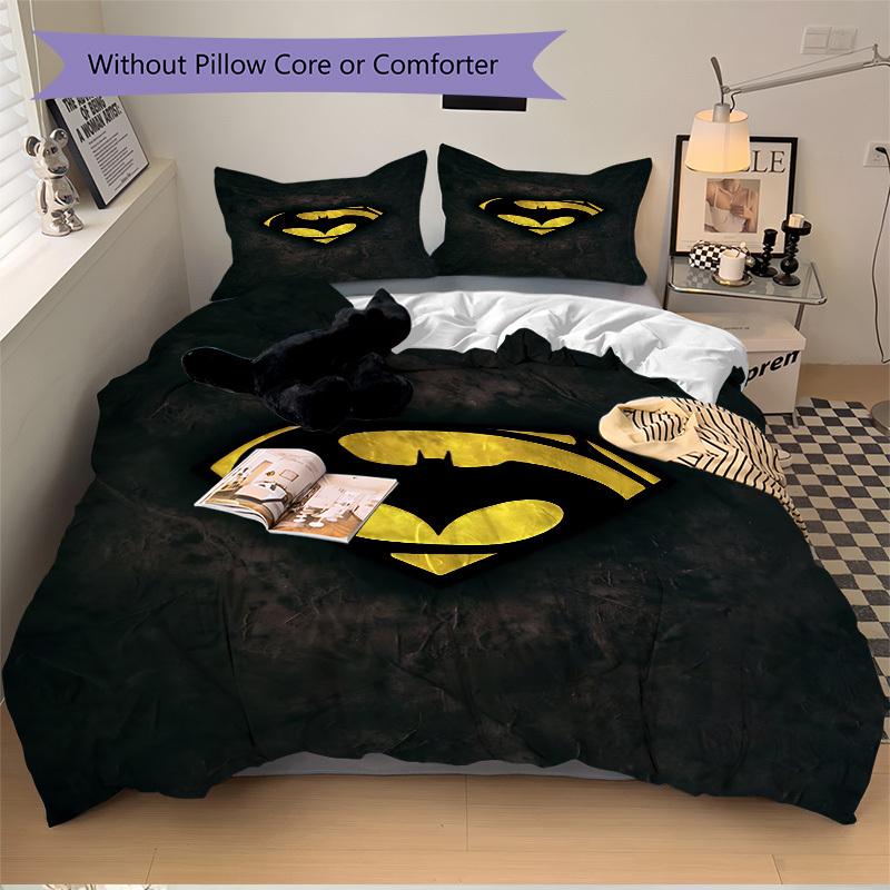 3pcs Batman Symbol Bedding Set, Soft Polyester Duvet Cover and Pillowcases Machine Washable Seasons All Suitable & Guest Room Decor309