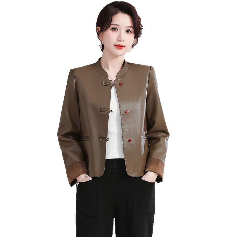 2025 Spring Fashion Washable Leather Jacket for Middle-Aged and Elderly Women