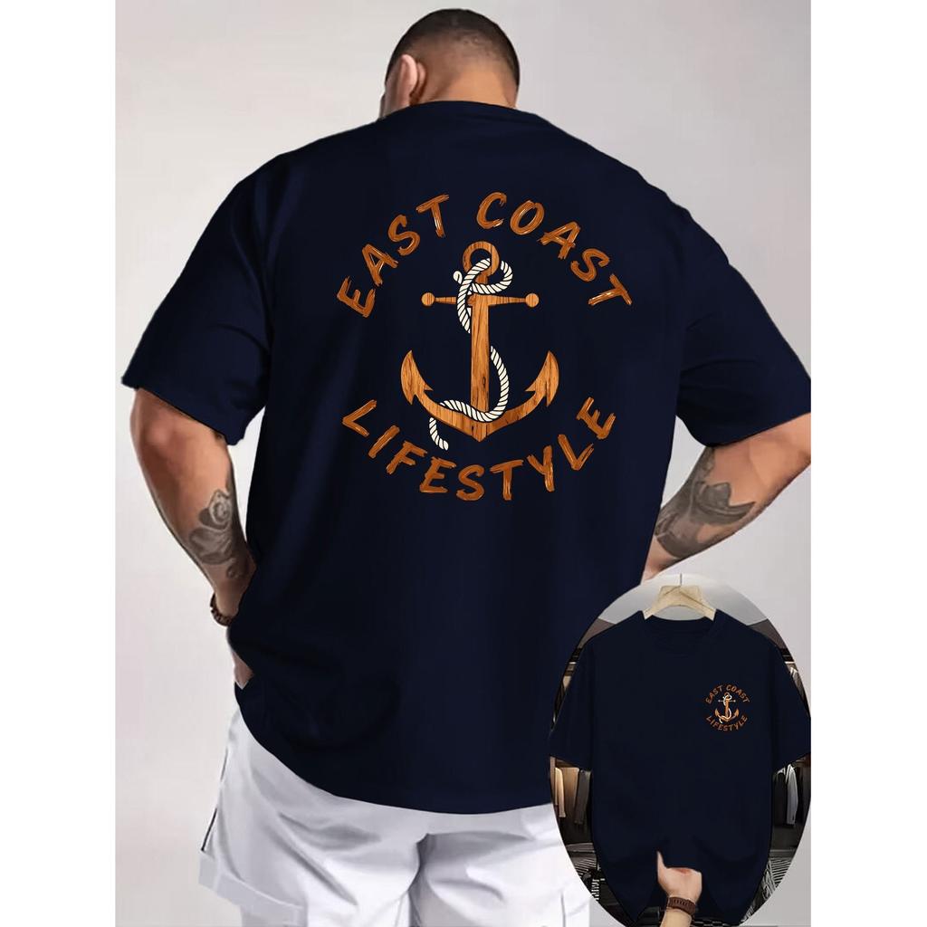Anchor East Coast LifeGraphic Tee Men's Casual Pure Cotton Short Sleeve Round Neck Shirt