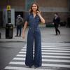 Europa, América, otoño e invierno nuevo mono vaquero de mujer moda bolsillo de soltera frontal de botones vaqueros