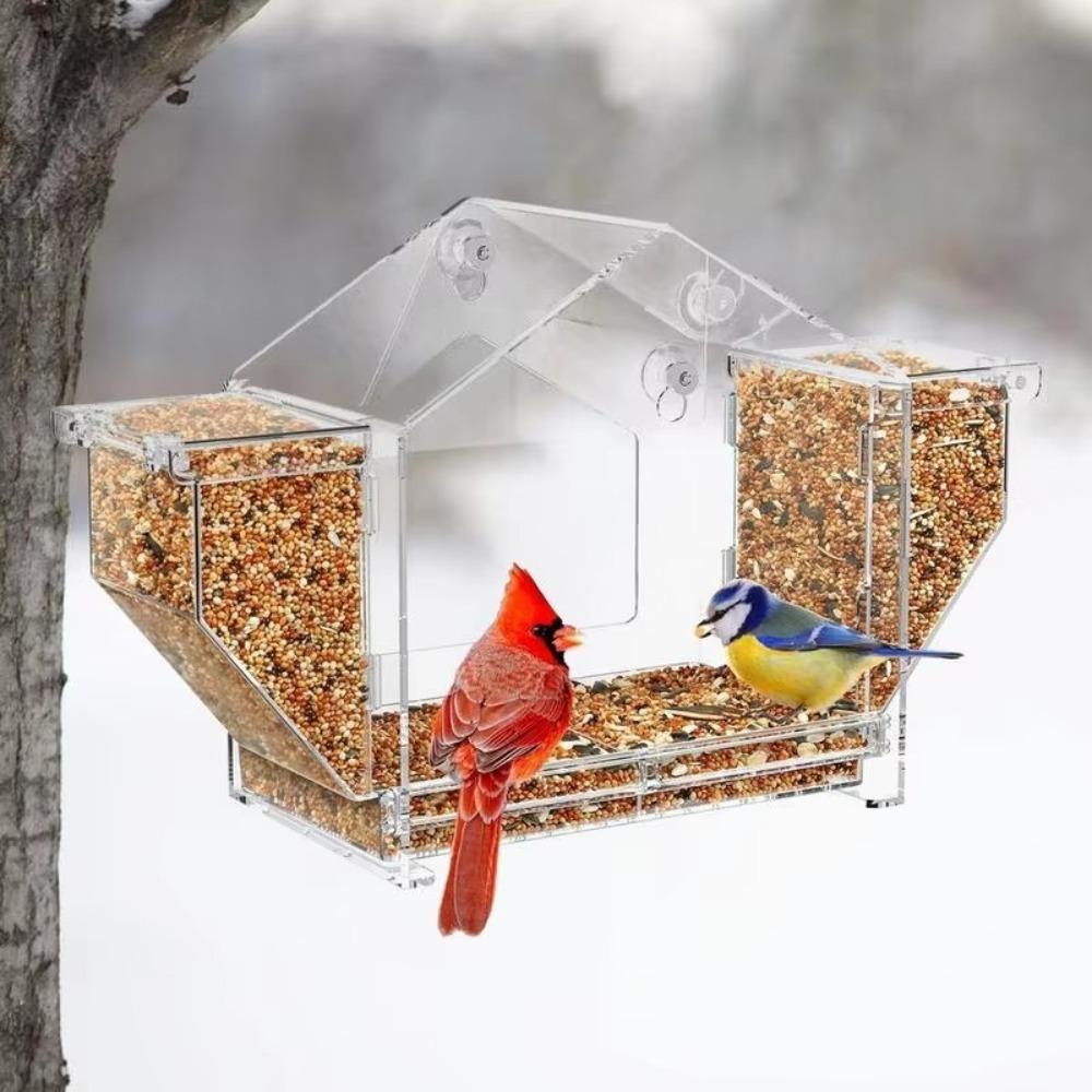 Clear Window Birds Feeder Squirrel-Proof Bird Feeding Trays Bird Food Container  for Sparrow