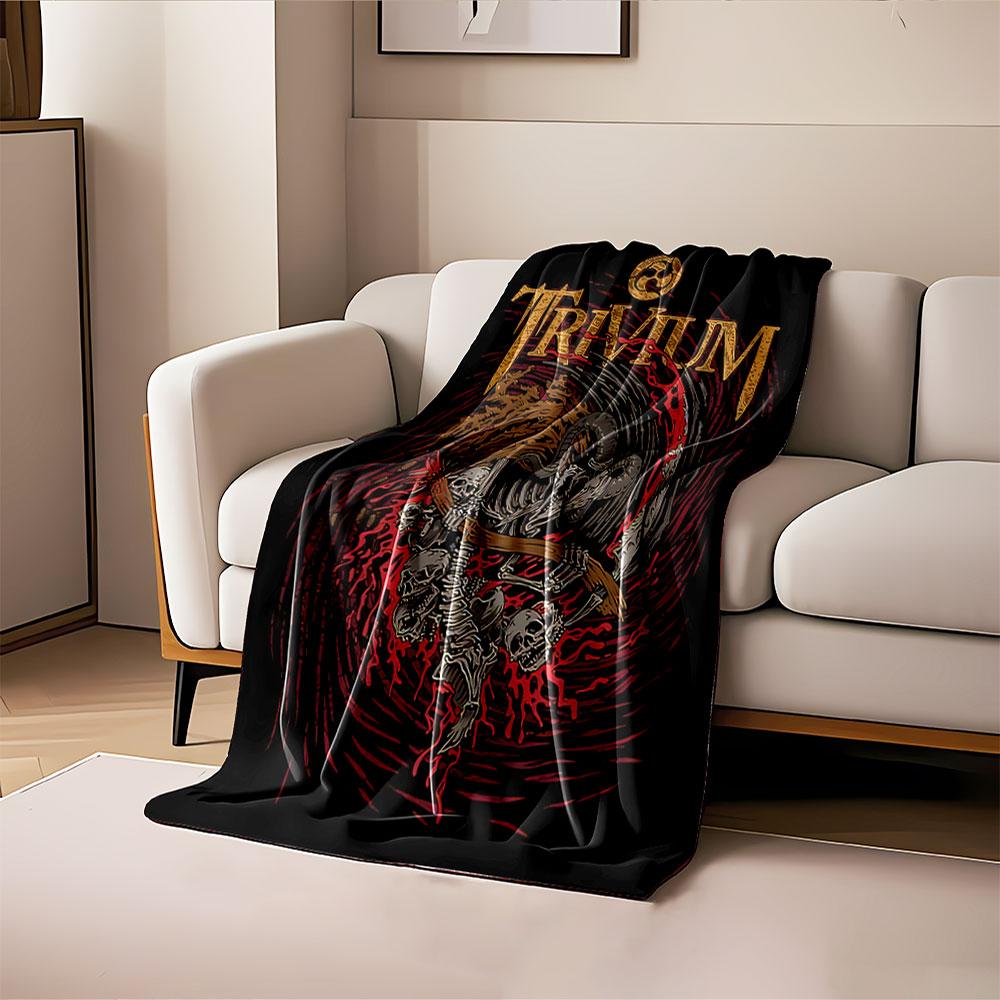 A Swirling Skeletal Design with Horns, Scythe, and Blood-like Accents. for All Seasons Blanket Lunch Break Throw Gift