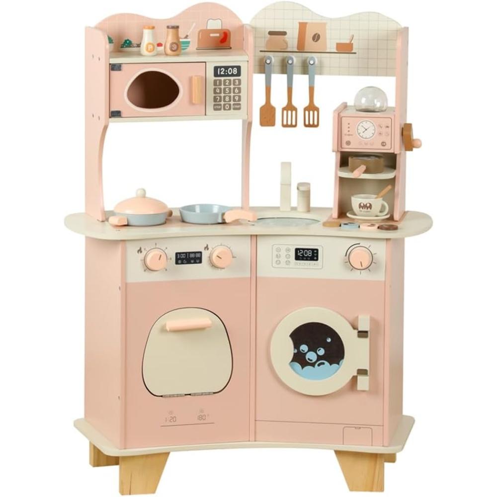 

Wooden Play Kitchen Set Pretend Play For Kids With Lifelike Accessories Toddlers Kitchen Playset With Dishwasher For Young Boys Girls
