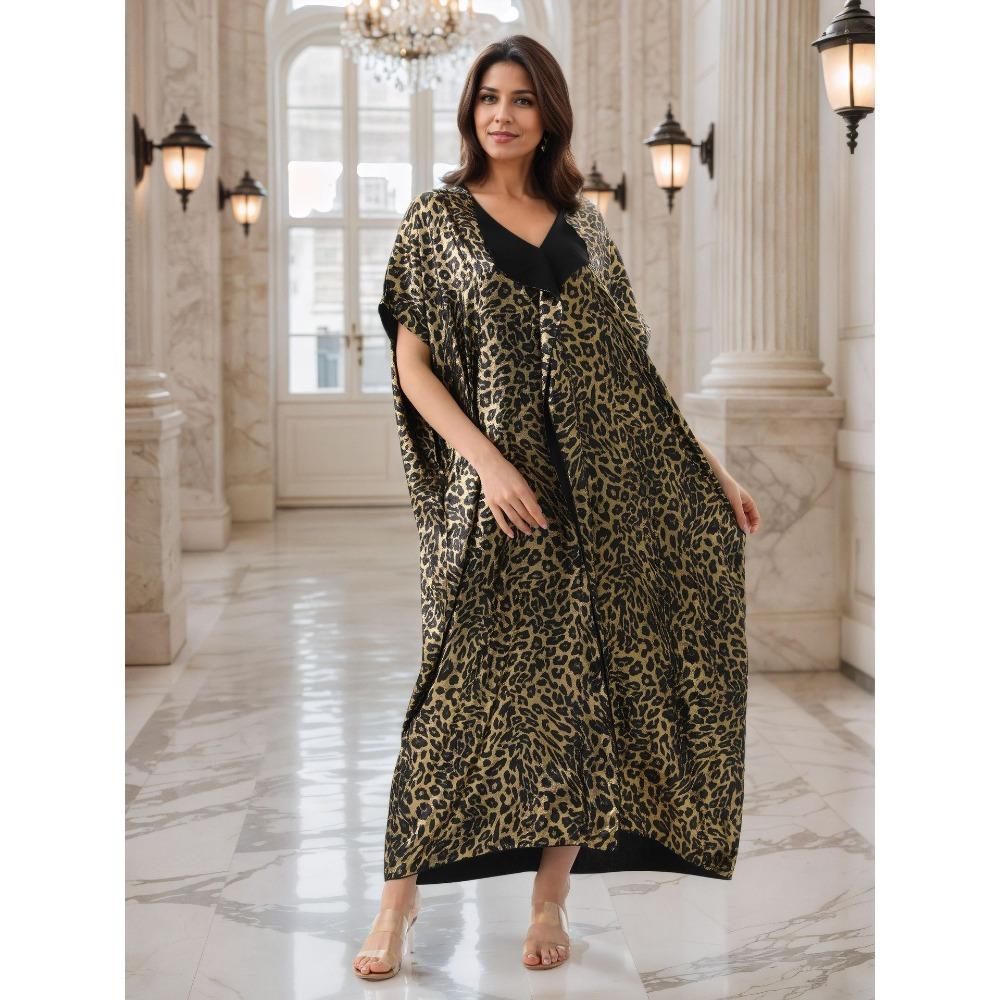 Leopard Print Bronzing Beach Blouse Lapel Turkish Robe High Luxury Dubai Robe Elegant Kaftan