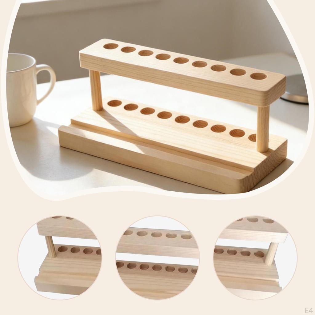 Elegant And Lightweight 9-slot Wooden Pencil Holder for Makeup Brushes, Ideal A Countertop Or