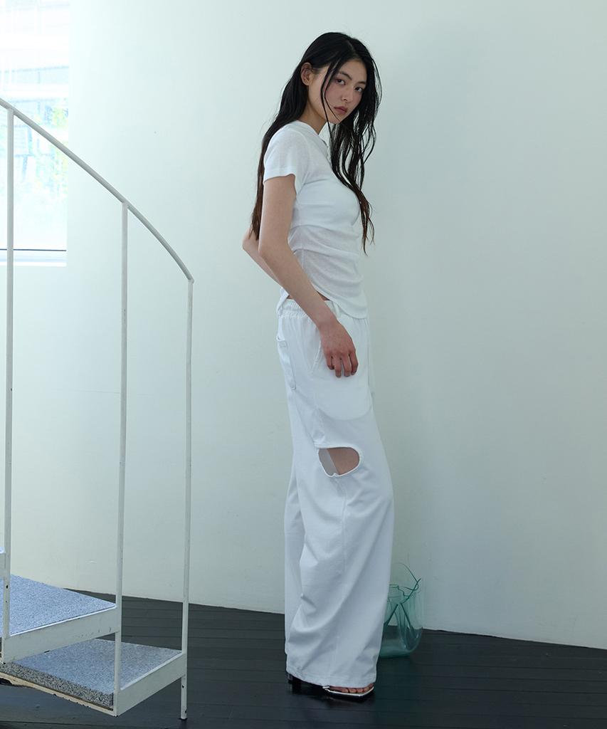 Uusoo Cut-Out Drawstring Pants_ White