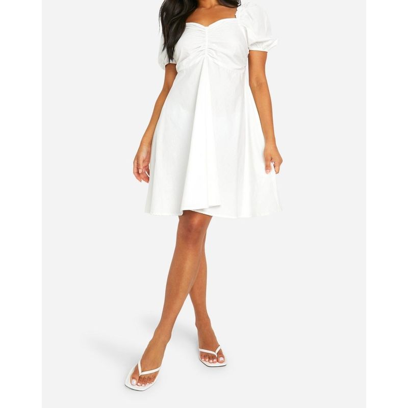 

Foreign Trade Order as Home 100 Cotton White Girl s Back Beauty Elastic Band Pleat Chest Emphasizing Big Hemline Puff Sleeve Dress White L