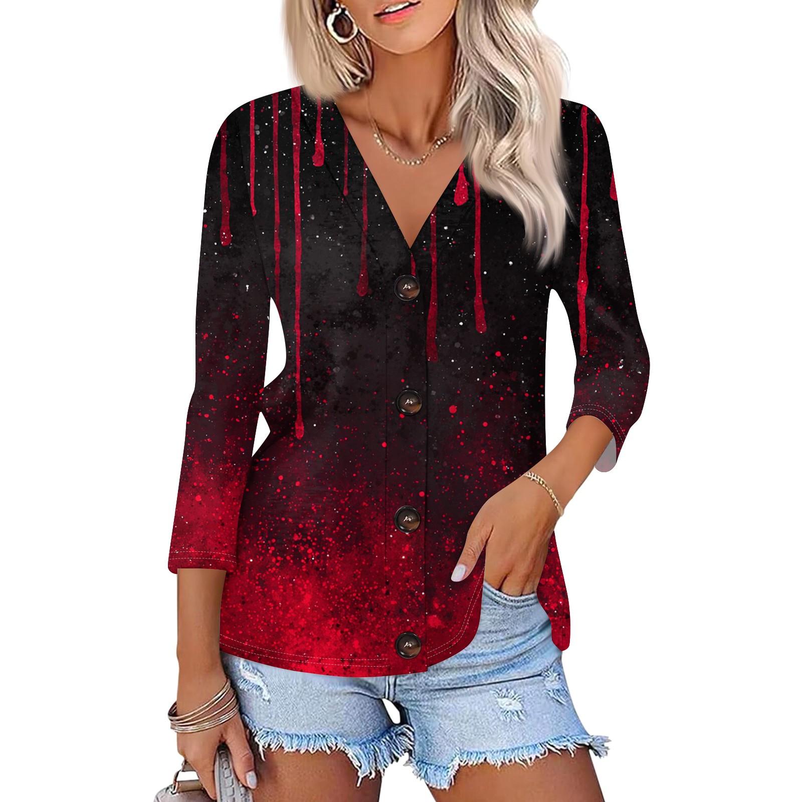 

Женская модная повседневная рубашка на пуговицах с принтом, топ с рукавами 3/4 XL винный