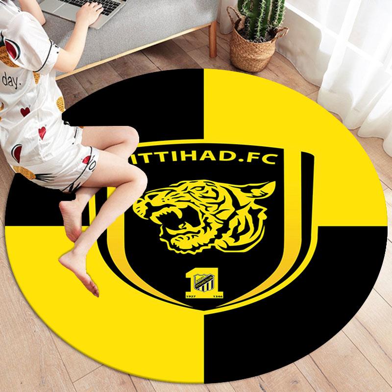 Al-Ittihad Club Round Area Rug,Carpet Rug for Living Room Bedroom Sofa Playroom Decor,Non-slip Floor Mat