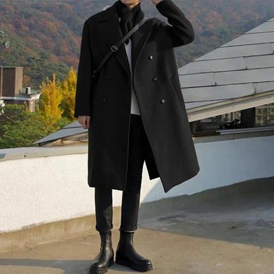 Casacos Trench de Lã Masculinos Moda Coreana Solto Casual Casacos de Abotoadura Dupla Primavera Casaco de Comprimento Médio