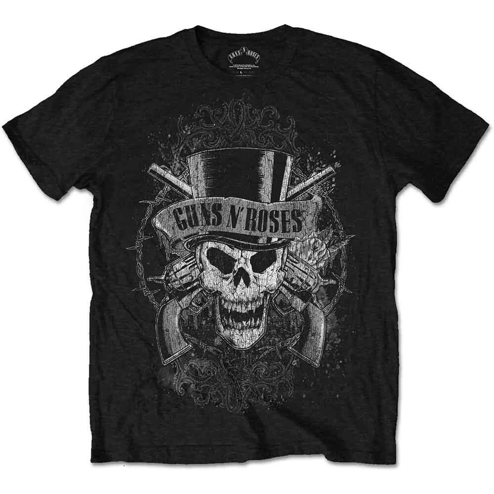 Official Guns N Roses Faded Skull T-Shirt, Black, L S