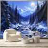 Winter Forest With Snowy Mountains Moon And River Wall Tapestry Art Decor For Boho Living Room Nature Home Interior