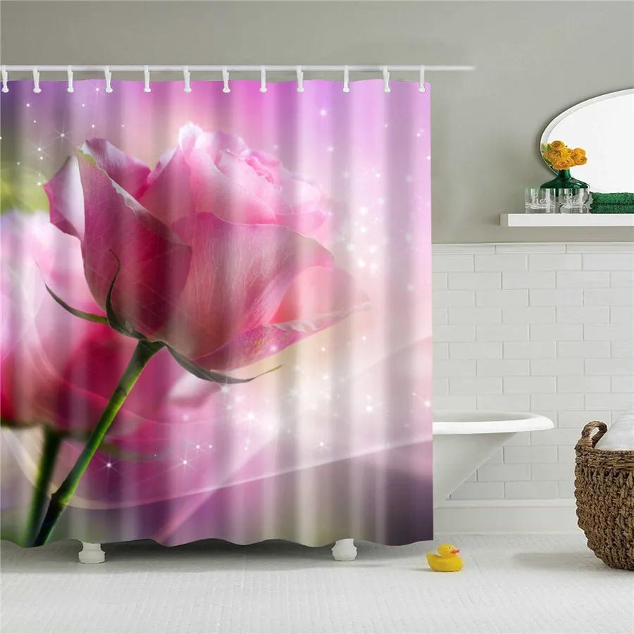 Flower Dandelion Red Rose Small Fresh Shower Curtains Bathroom Curtain Set Frabic Waterproof Polyester Bathroom Decor With Hooks
