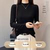 Women's Black Slim-Fit Long Sleeve Mid-Neck Top for Spring/Autumn