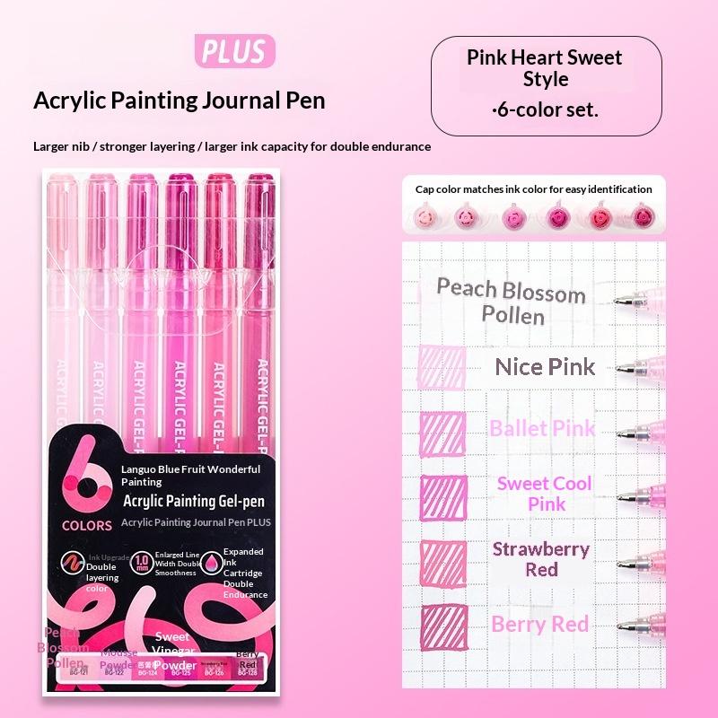6 Colors Gel Pens Set Acrylic Painting Handbook Marker 1 Set Fine Tip Smooth Writing For School Art Office