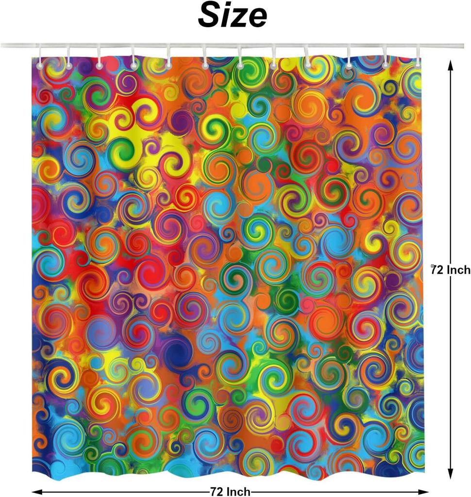 Colorful Circle Art Rainbow Shower Curtains Bathroom Curtain Waterproof with Hooks 72x72 Inch for Men Women Boys Girls