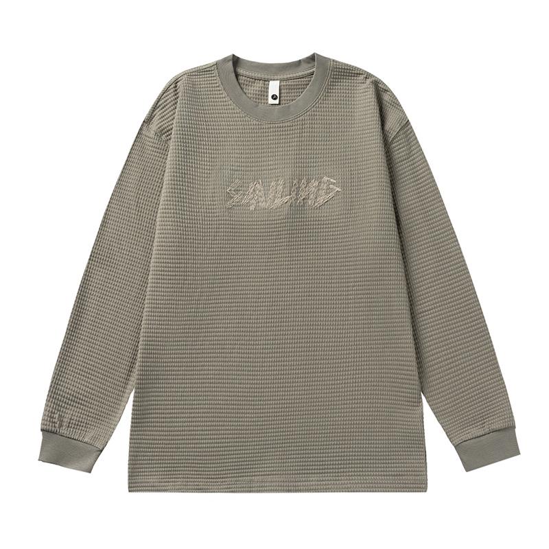 

Mu Qiu Men s Waffle Knit Crew Neck Long Sleeve Loose Fit Casual Sport T-shirt M (100-120 jin)