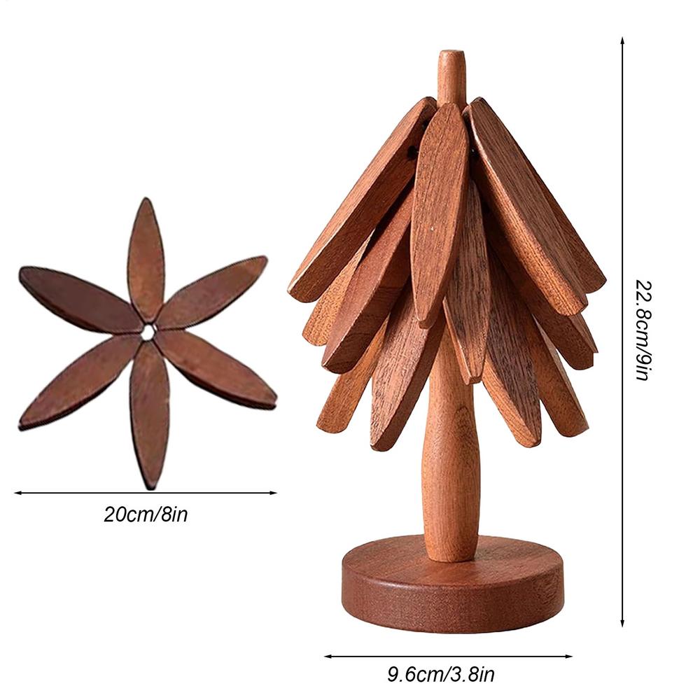 

Wooden Tree Trivet Set Heat-Resistant Coasters Trivets Pan Stand Scalding-Resistant Solid Black Walnut for Kitchen Living Room