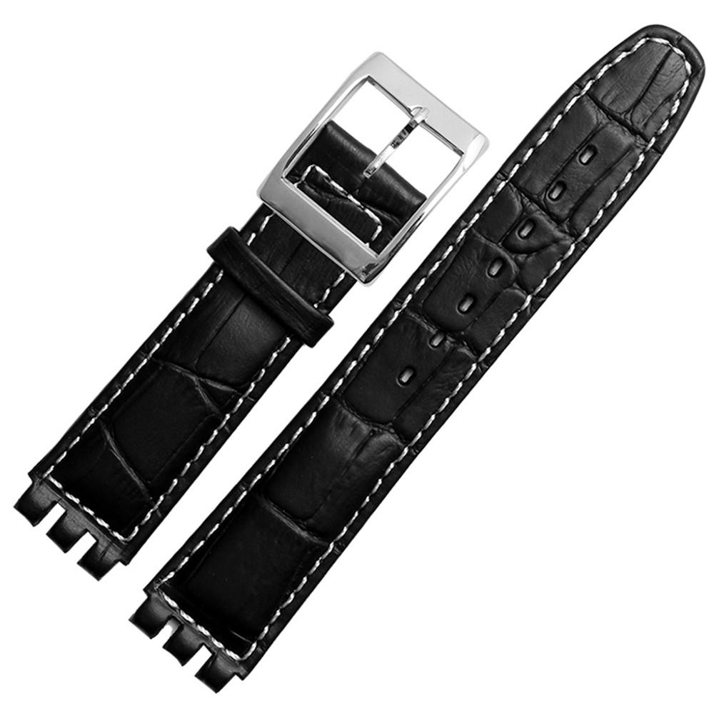 17mm 19mm Genuine Calf Leather Wrist Strap For Swatch Watch Band Men Women Alligator Pattern Bracelet Watchband Accessories