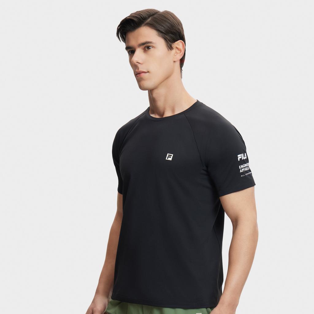 FILA Explore Series Solid Color Crew Neck Pullover Short Sleeve T-Shirt Men Tops Deep-Black A11M427115FBK