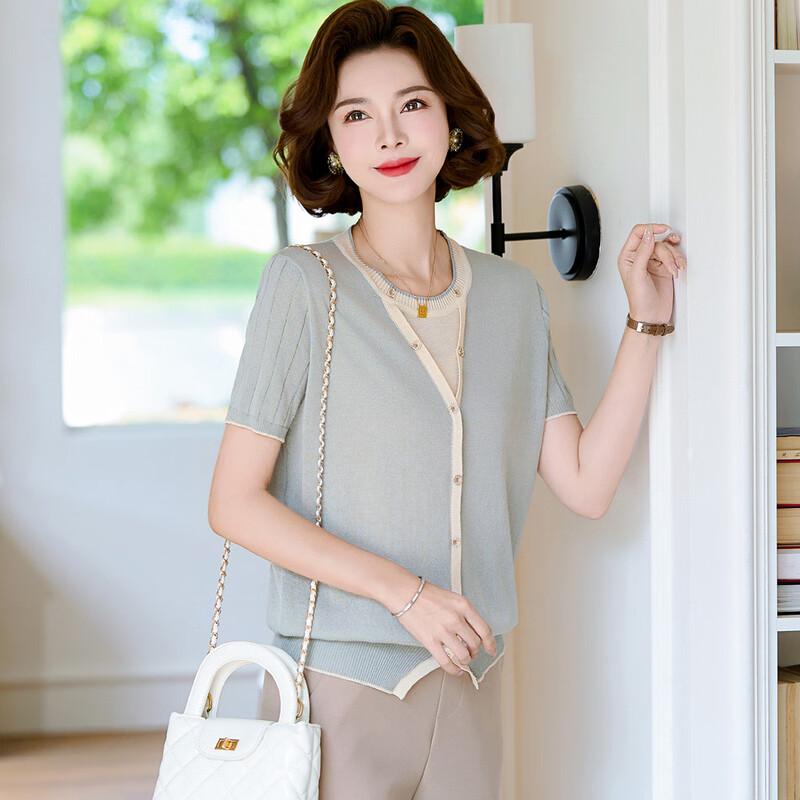 Elegantes Damen Sommer Eis Seide Strick T-Shirt