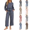 Damen Karo-Pullover mit Spitzenbesatz und Hose, Freizeit-Set