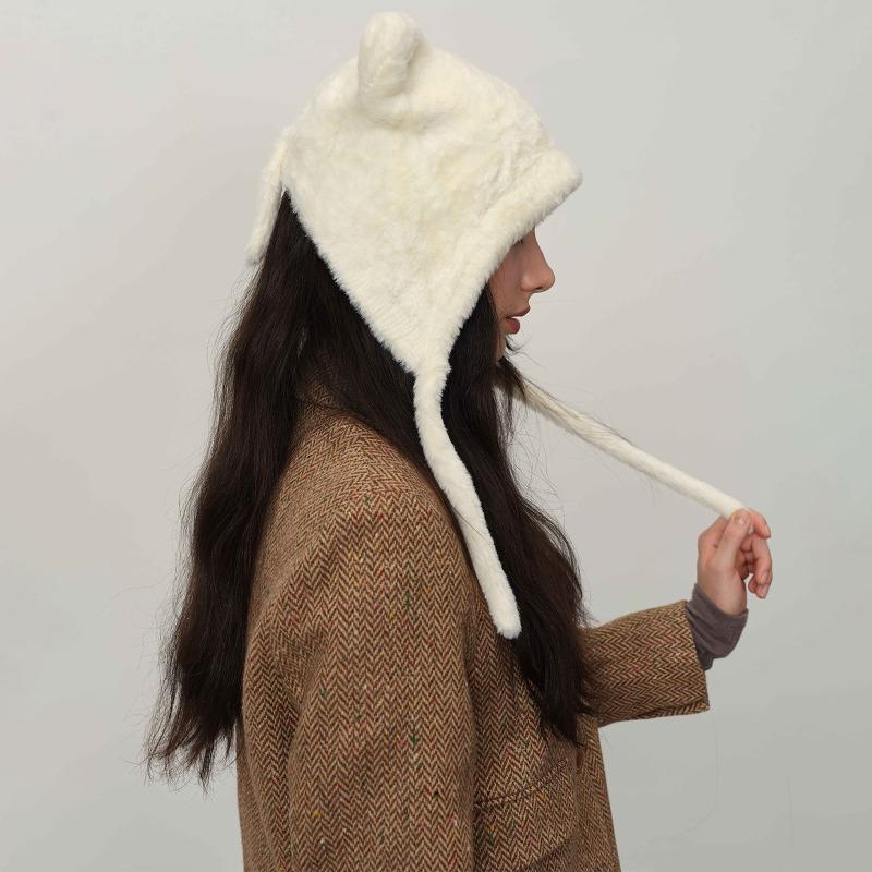 Personalized Hairy Cute Warm Winter Ear Cap Stylish Simple Student Cat Ears Knitted Cold Hat Female