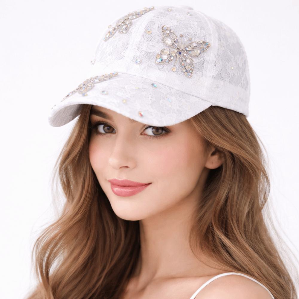 Butterfly Visors Cap Rhinestone Mesh Peaked Hat Fashion Flower Baseball Cap  Women