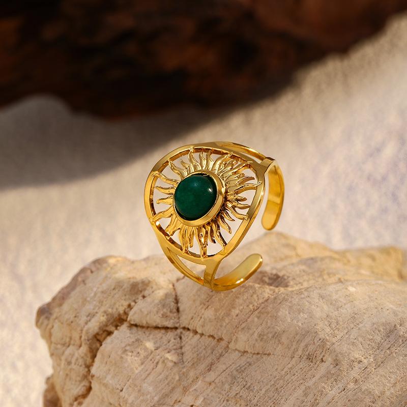 European and American Retro Personalized Stainless Steel Ring Sun Hollow Ring Electroplated 18K Gold Opening Versatile Ring