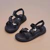 Girls Butterfly Sandals Princess Sweet Children New Trendy Chic Summer Beach Shoes Soft Beige Black with Metal Butterfly Cute