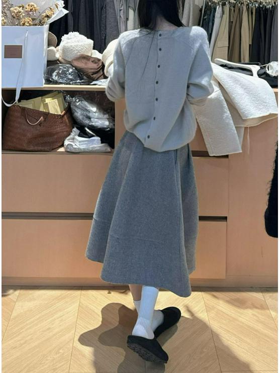 Korean A-Line Grey Wool Knitwear & Half Skirt Set - 2025 Autumn/Winter Collection