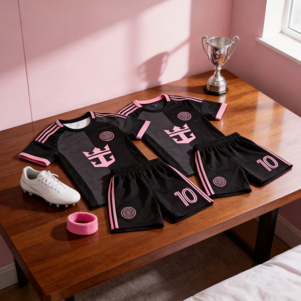 Miami Black Sport Socks T Shirt Shorts Childrens Soccer Uniform With Polyester Fabric And Breathable Design For Kids Sports