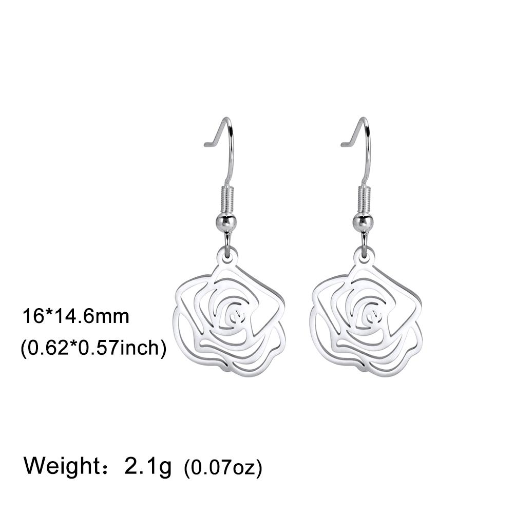 Lucktune Stainless Steel Rose Flower Drop Earrings for Women Girl Elegant Flower Earrings New Fashion Jewelry Wedding Gifts 2025 stainless steel