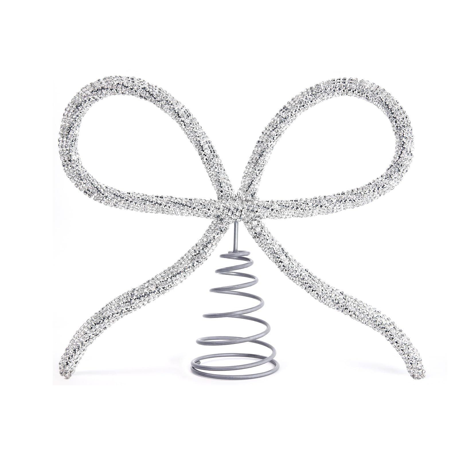 

Gold Bow Tree Topper Christmas Tree Topper Elegant Rhinestone Bow Tree Topper for Xmas Holiday Decor Gold for Christmas for Home срібний