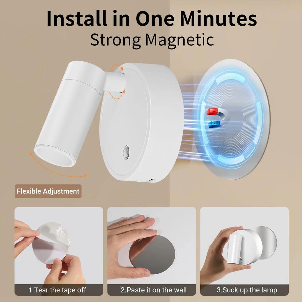 Rechargeable Magnetic LED Wall Light - 360° Rotation Touch Lantern W/ Remote Control, Wall Mount Cabinet Spotlight Night Lamp