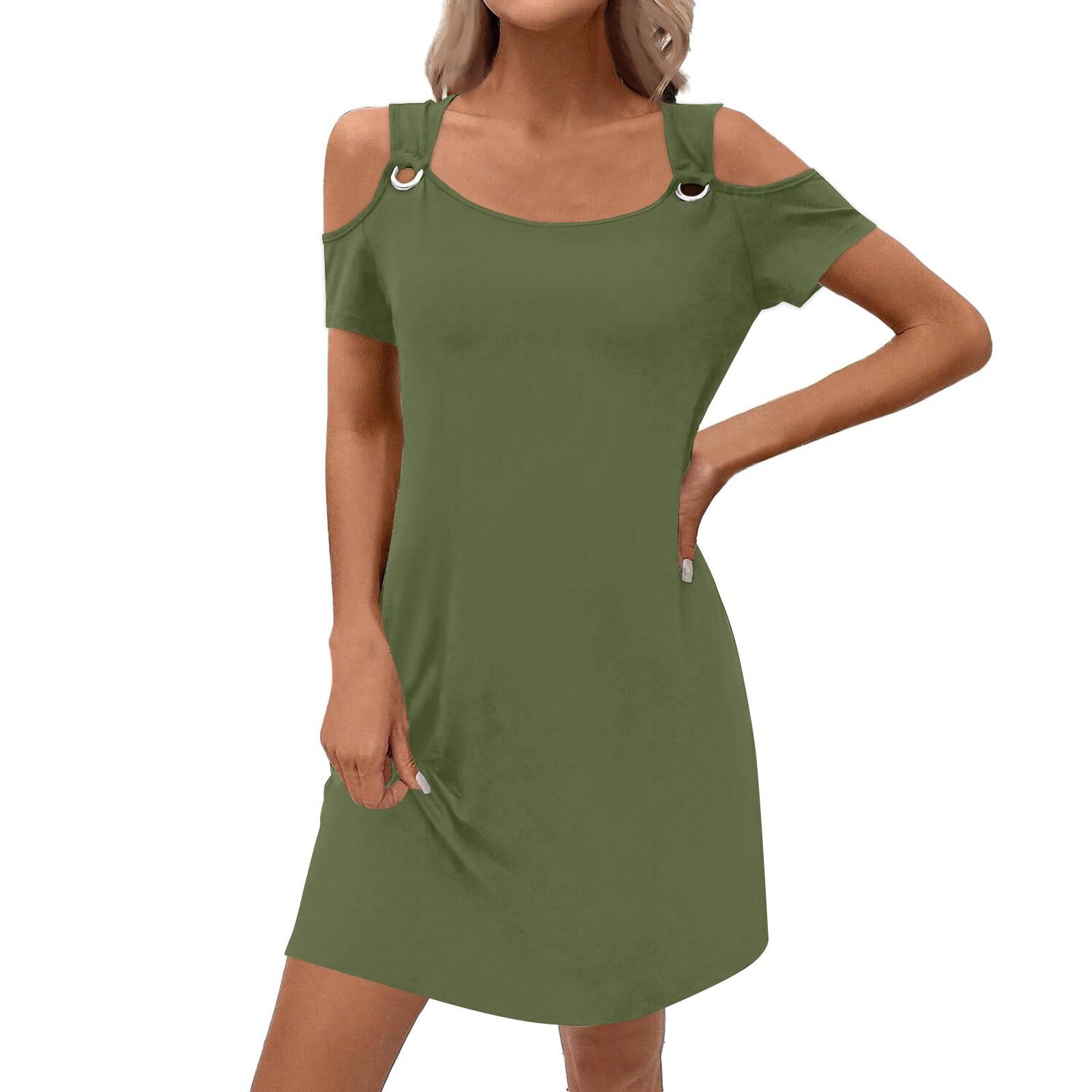 Women s Stylish Casual Summer Color Dress With Pockets L
