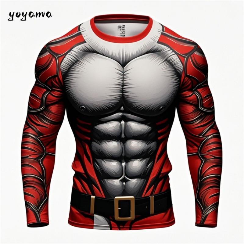 Zabawne brzydkie koszulki z nadrukiem 3D z fałszywymi mięśniami Świętego Mikołaja Xmas Męskie Damskie Koszulki z długim rękawem Moda Oversize Świąteczna odzież męska