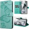 Protective Case - Booling - Samsung Galaxy S24 Ultra - Butterfly Pattern - Faux Leather - Green
