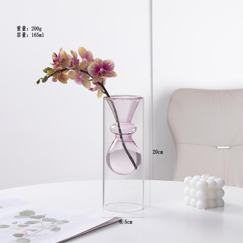 Colorful Double-layer Glass Vase, Vase Decoration Glass Vase Flowerpot Home Office Dining Table Decoration