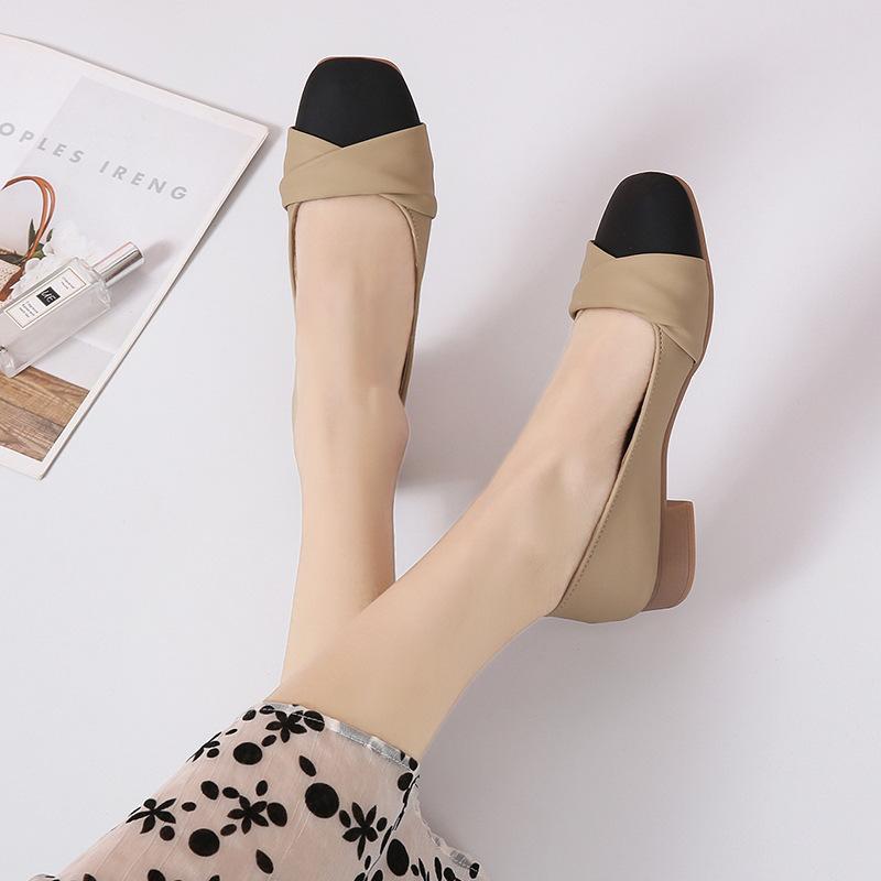 Gentle new shallow mouth work leisure women's temperament versatile soft sole thick heel not tired feet single shoes women