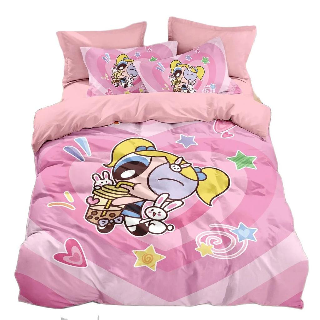 P-Powerpuff Girls Bedding Set,Cartoon Fashion 3D Printing Powerpuff Girls Duvet Cover,Home Decoration Boy Girl King Size Quilt