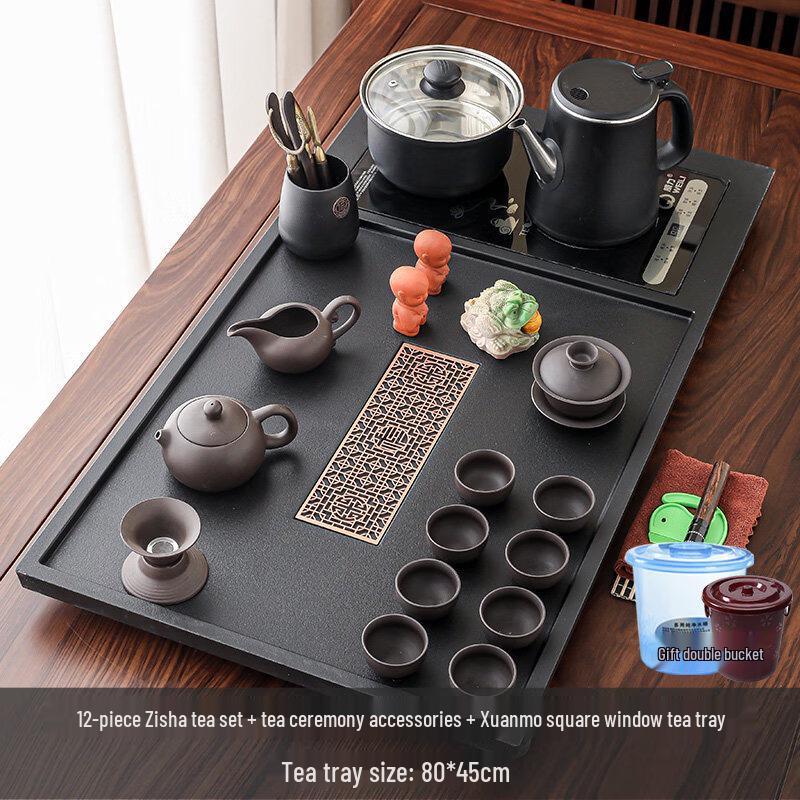 

12-Piece Zisha Kung Fu Tea Set with Auto-Fill Tray