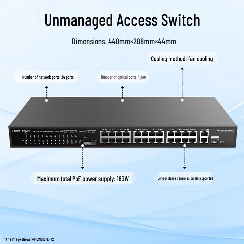 Ruijie RG-ES126S-LP V2 24-Port Fast Ethernet Unmanaged PoE Switch