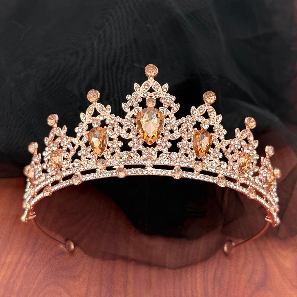 European and American Bride Crown Headwear Colorful Rhinestone Hair Bands Baroque Alloy Crown Wedding Dress Accessories