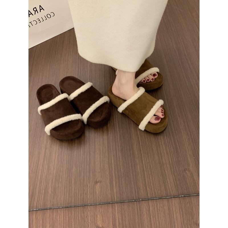 Retro late evening wind thick-soled heightening fluffy shoes for women to wear outside autumn and winter 2025 new brown warm and velvet Birkenstocks