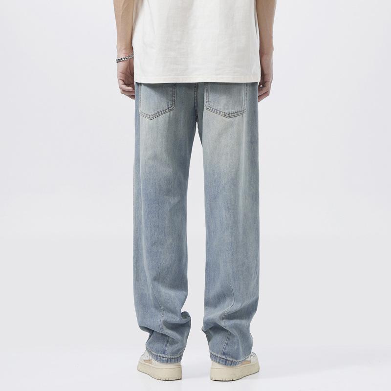 American straight ripped jeans men's and women's casual trousers loose pants tide ins high street denim floor pants