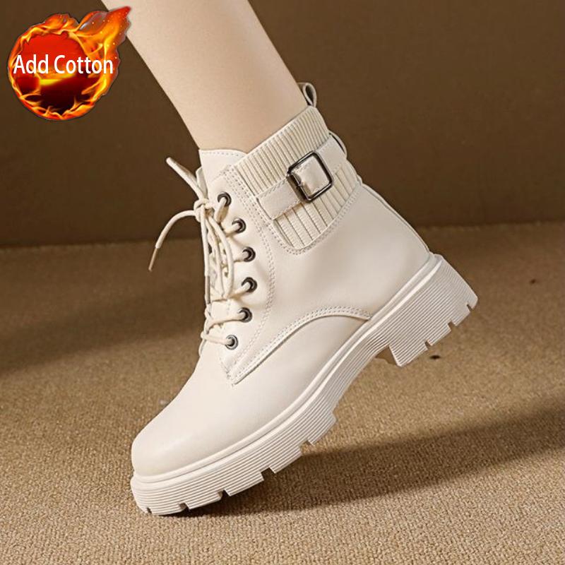 Fashion Round Toe with Laces Booties Autumn Winter Chunky Sock Ankle Boots for Women Fleece-Lined Woman Short Shoes Hot Sale Footwear