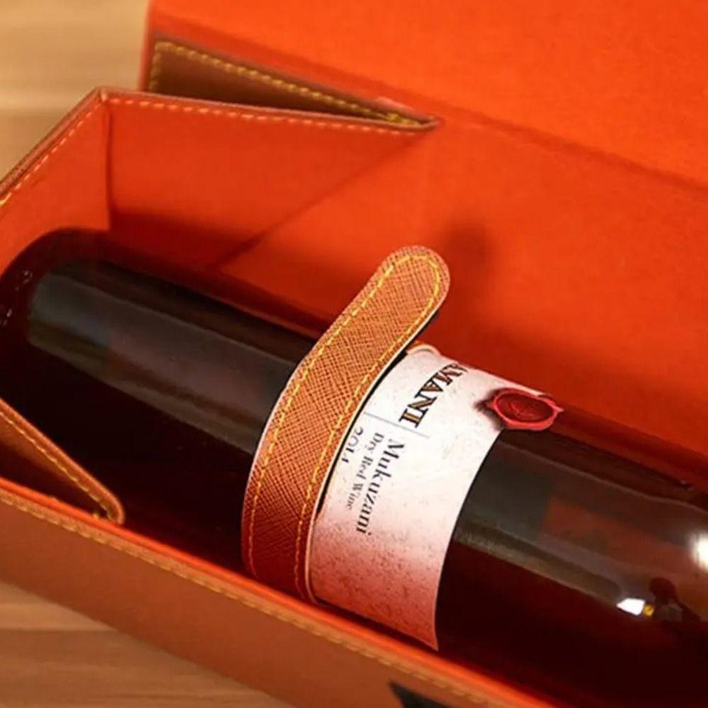 PU Leather Foldable Red Wine Gift Box Built-in Straps Single Pack Wine Bottle Case Rectangular Wine Bottle Carrying Holder Party
