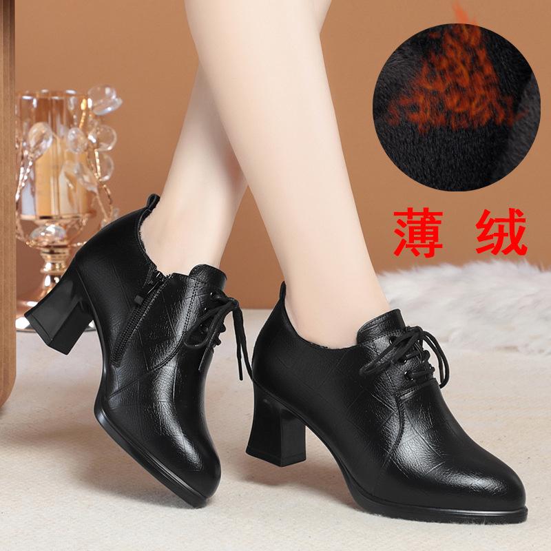 New Winter Women Boots Thick Heel Flat Shoes Anti-slip Velvet Laces for Comfort Ankle Autumn Fashion Leather Boots
